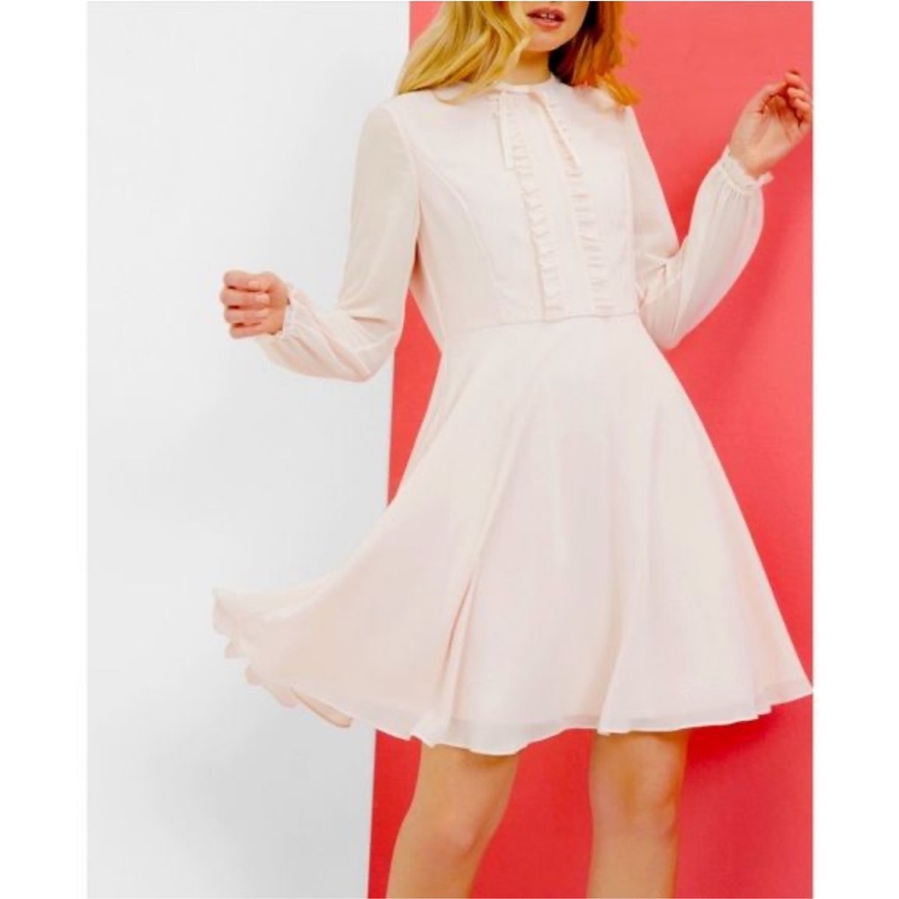 Ted Baker Quinn’s - baby pink long sleeve minidress w ruffles